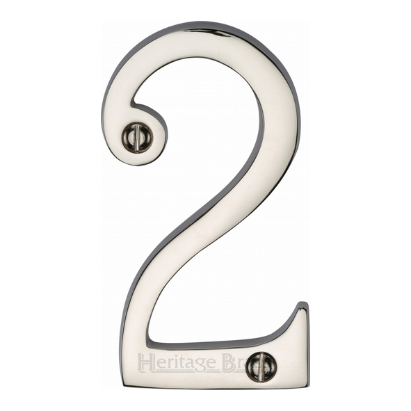 C1560 2-PNF • 76mm • Polished Nickel • Heritage Brass Face Fixing Numeral 2